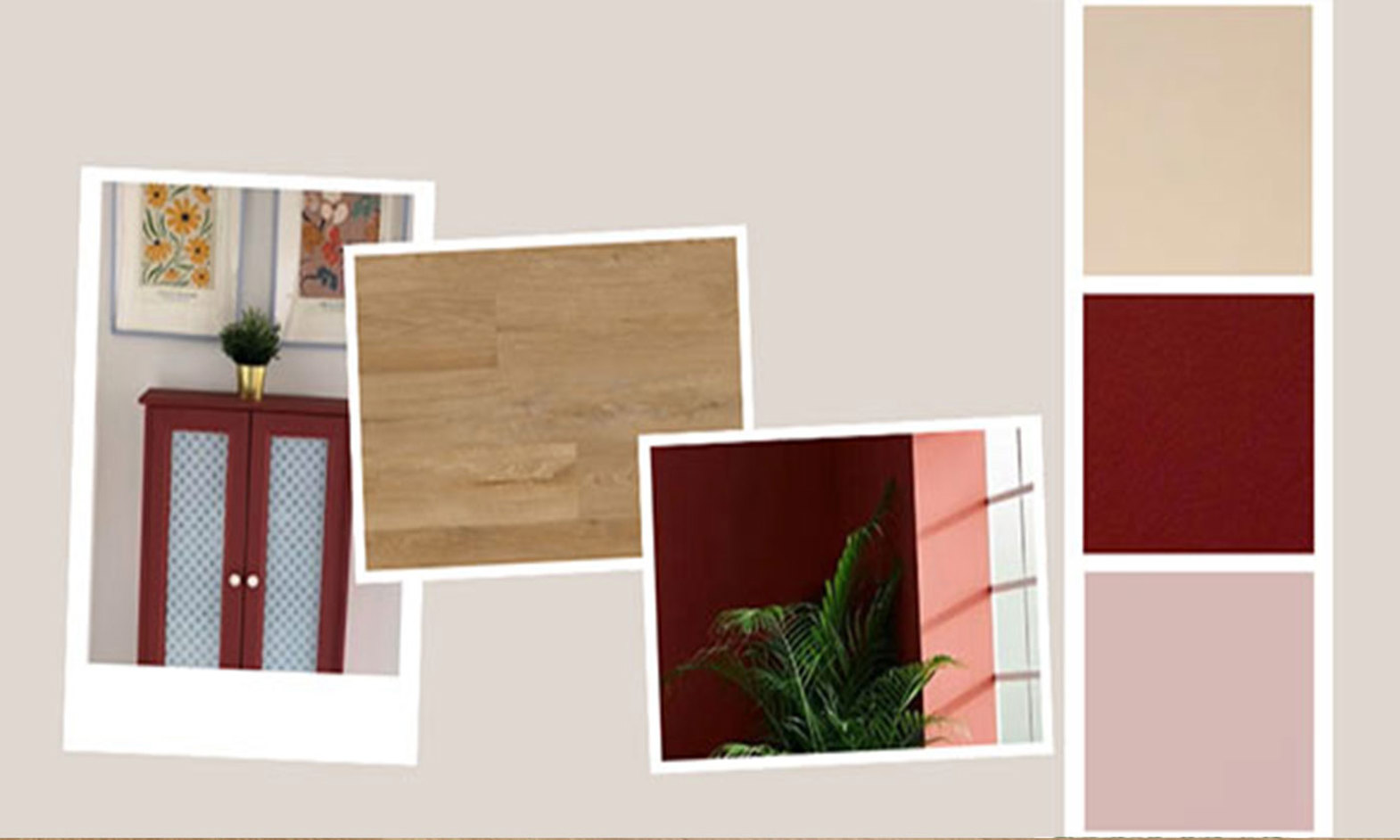 Croftmore Oak from our Van Gogh collection paired with Lick Paint Red HTK 57, Beige 03, Pink 01 and Pink 05. 