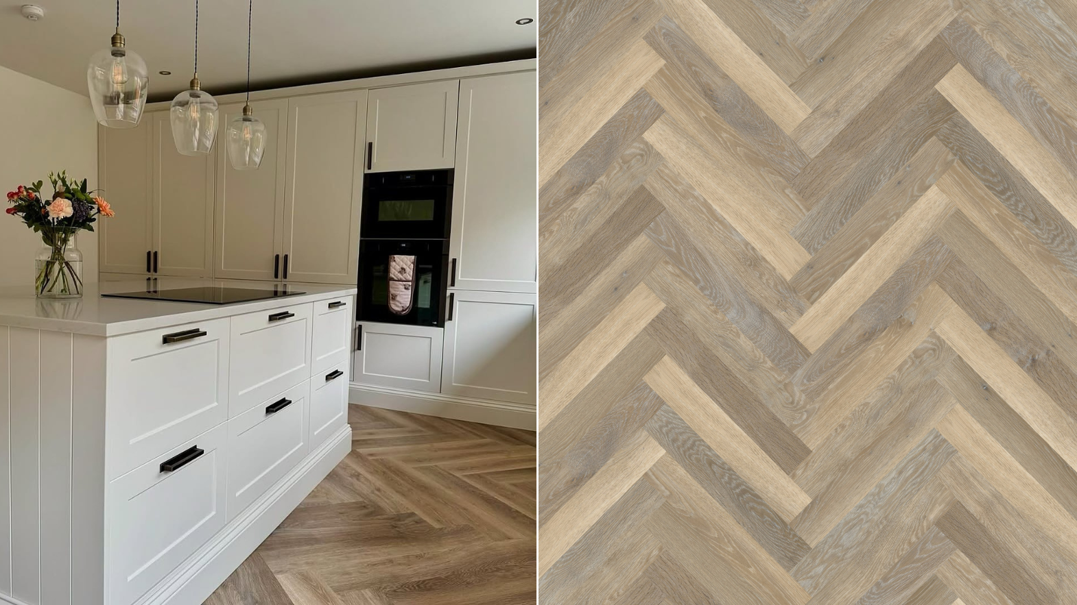 Limed Washed Oak mid brown flooring in a kitchen