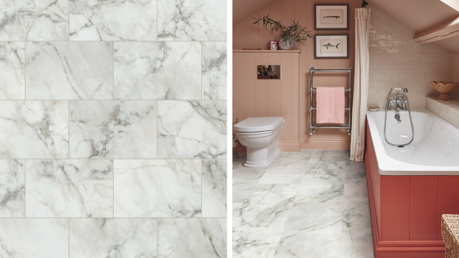 Kardean Designflooring River Marble LVT stone tile flooring in a Bathroom