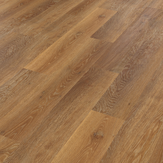 Classic limed oak rigid core mid brown flooring at an angle