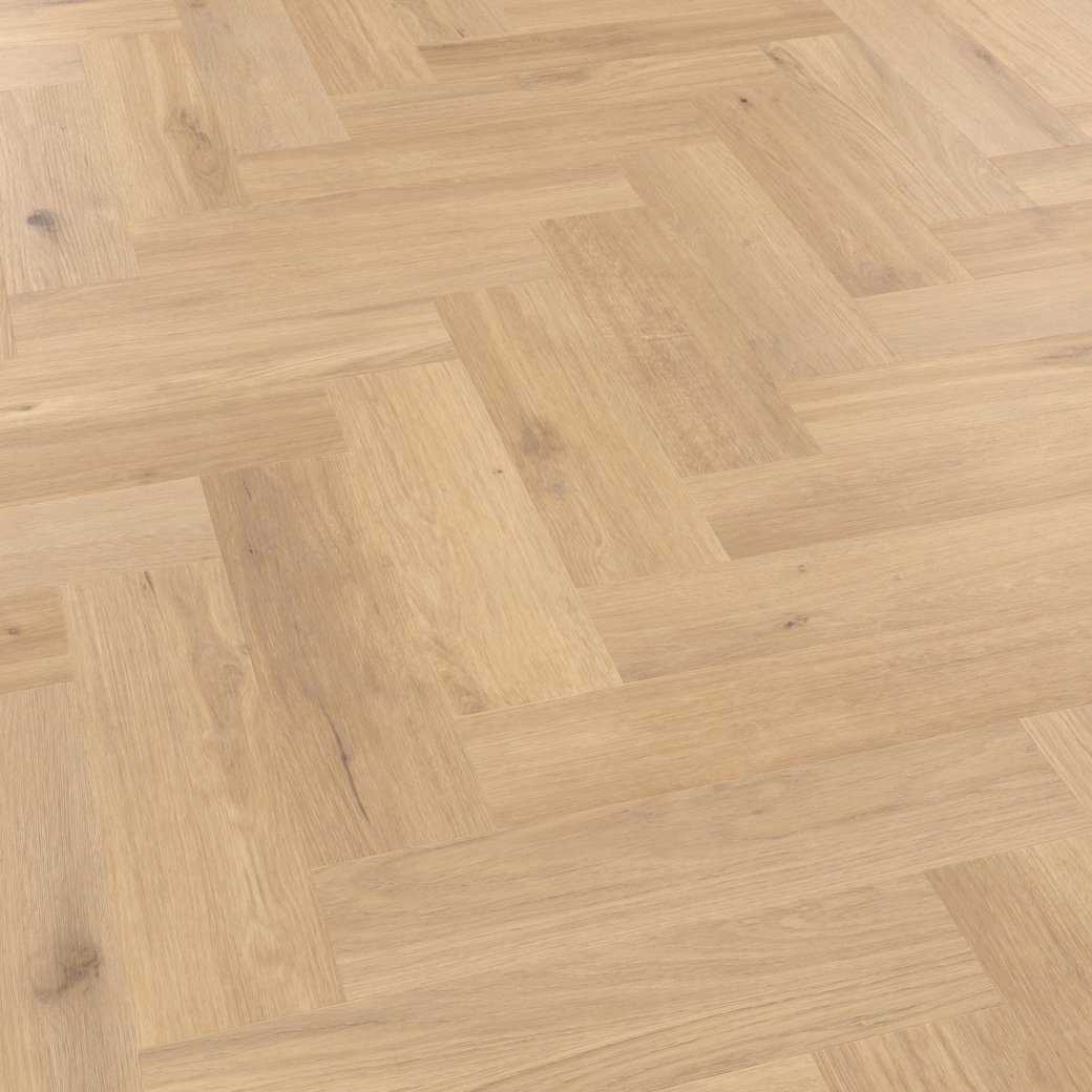 Van Gogh Canadian Nude Oak herringbone mid brown lvt flooring.