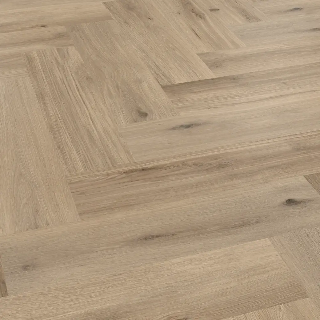 Van Gogh Canadiuan Urban Oak herringbone mid brown LVT flooring laid in an angle